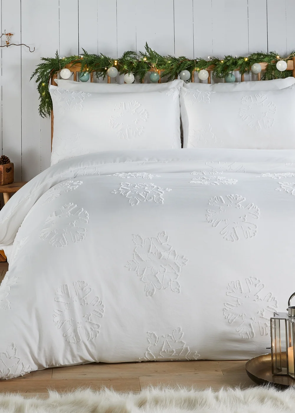 Duvet Day Snow Crystal Tufted Soft Touch White Duvet Set - Single Image 1