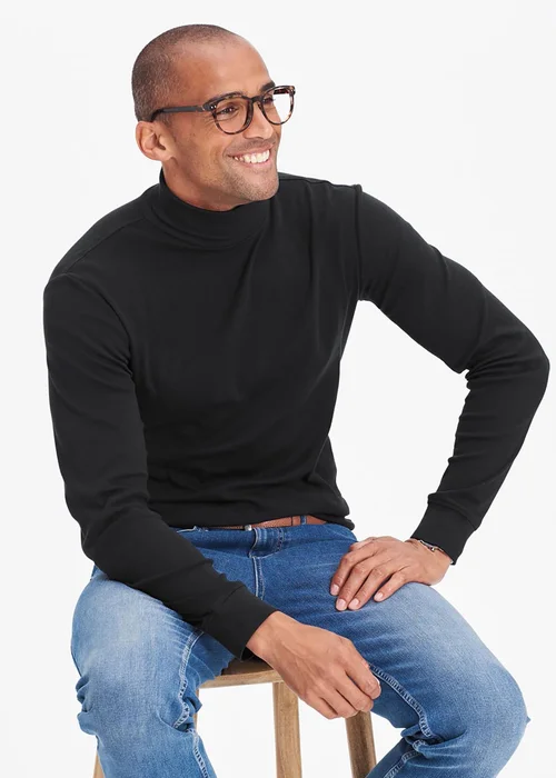 Cotton Traders Black Long Sleeve Roll Neck Top - Large Image 1