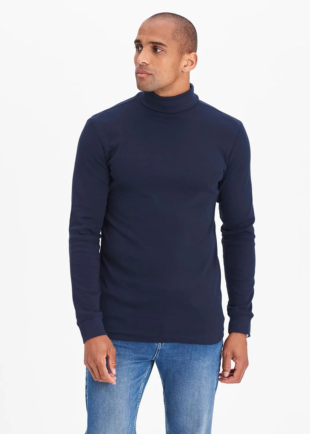 Cotton Traders Navy Long Sleeve Roll Neck Top - Medium Image 1