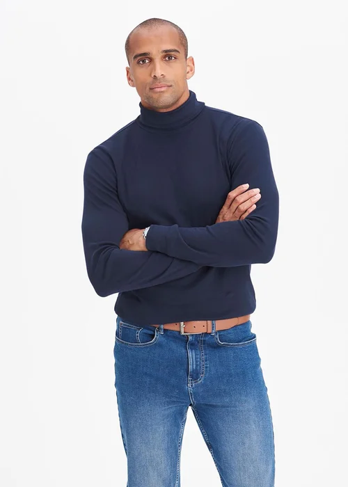 Cotton Traders Navy Long Sleeve Roll Neck Top - Medium Image 4