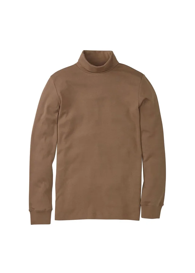 Cotton Traders Coffee Long Sleeve Roll Neck Top