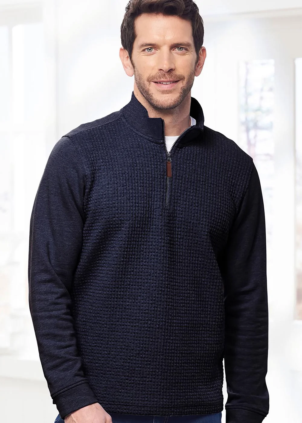 Cotton Traders Ink Textured Zip Neck Top - XL Image 1