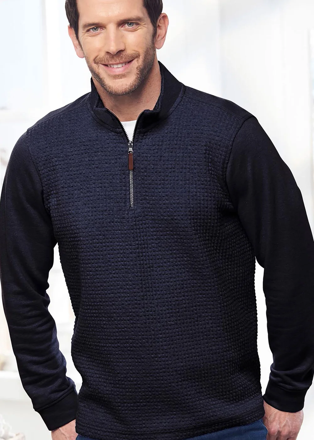 Cotton Traders Ink Textured Zip Neck Top - XL Image 2