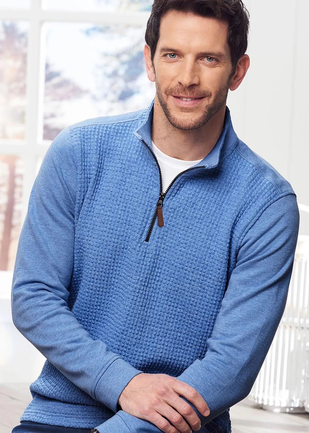 Cotton Traders Sky Blue Textured Zip Neck Top - 3XL Image 1