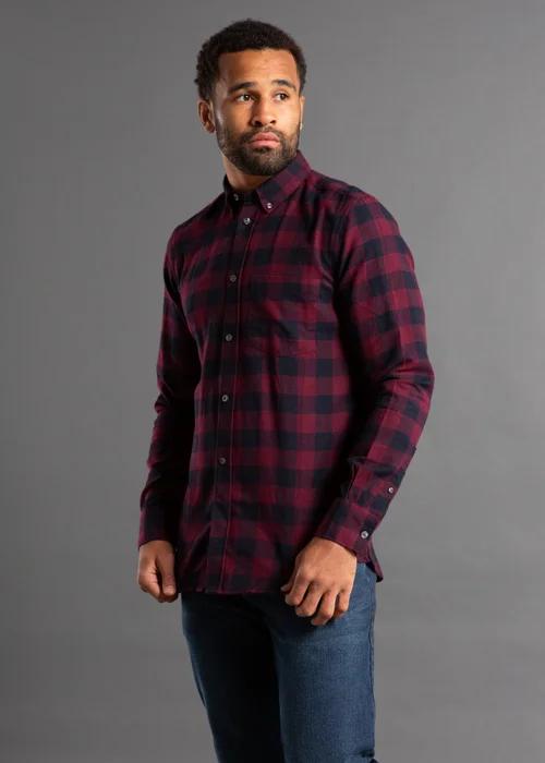 French Connection Burgundy Cotton Large Gingham Flannel Long Sleeve Shirt - Large Image 1