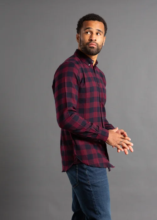 French Connection Burgundy Cotton Large Gingham Flannel Long Sleeve Shirt - Large Image 4