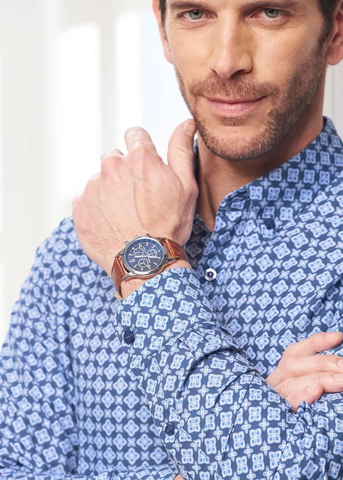 Cotton Traders Smoke Blue Long Sleeve Soft Touch Print Shirt - 3XL Image 3