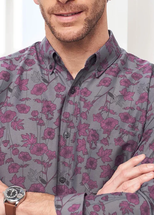 Cotton Traders Cool Grey Long Sleeve Soft Touch Print Shirt - Medium Image 3