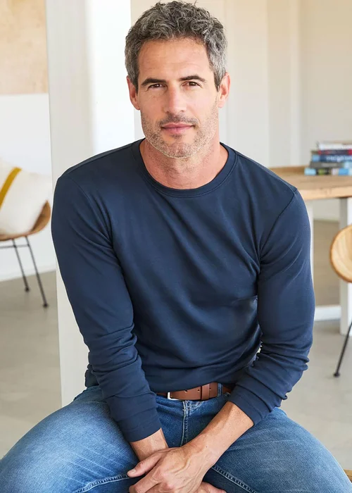 Cotton Traders Navy Long Sleeve Crew Neck Base Layer - Extra small Image 1