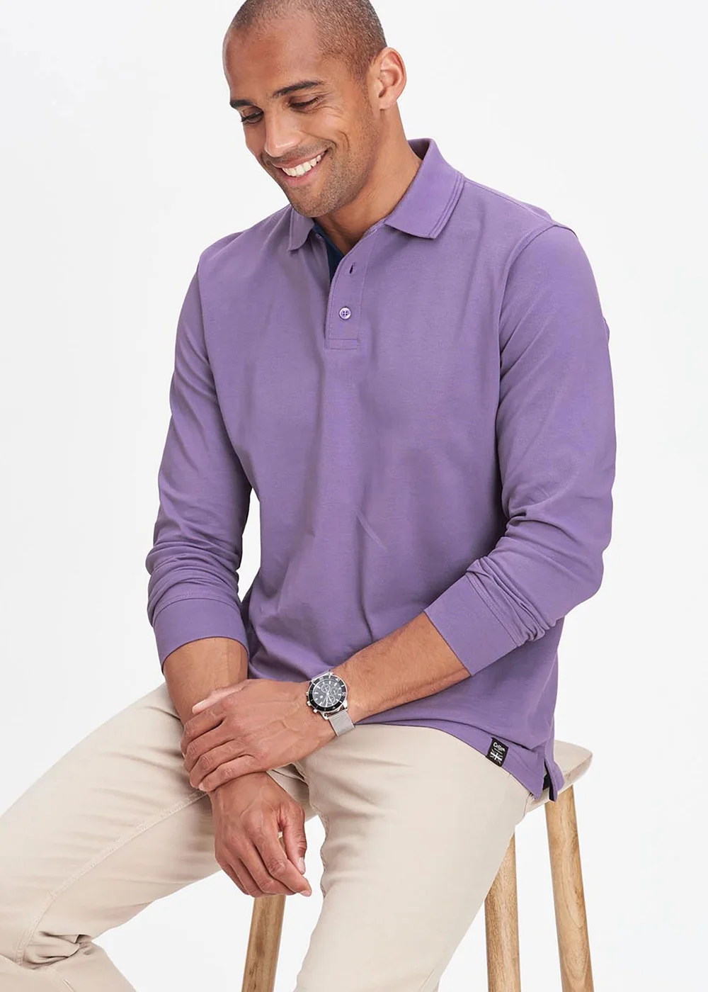 Cotton Traders Dusky Purple Long Sleeve Polo Shirt - Extra small Image 1