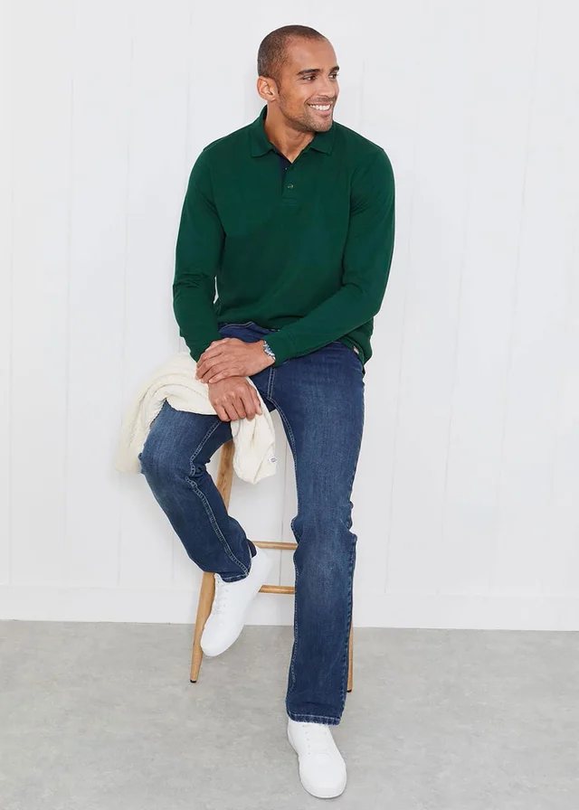 Cotton Traders Jewel Green Long Sleeve Polo Shirt