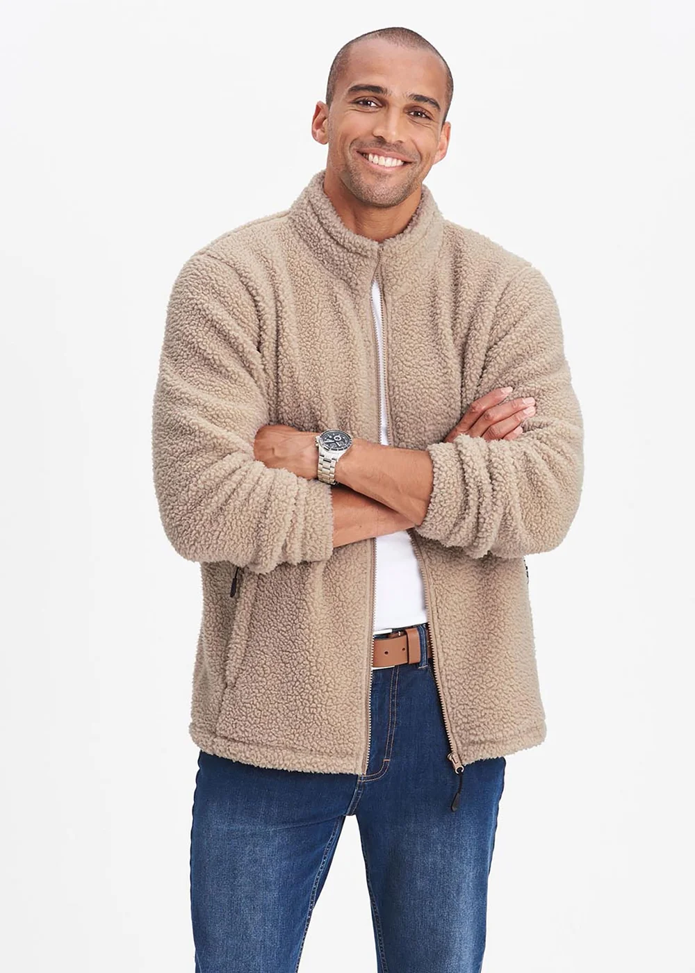 Cotton Traders Beige Sherpa Fleece Jacket - 2XL Image 1