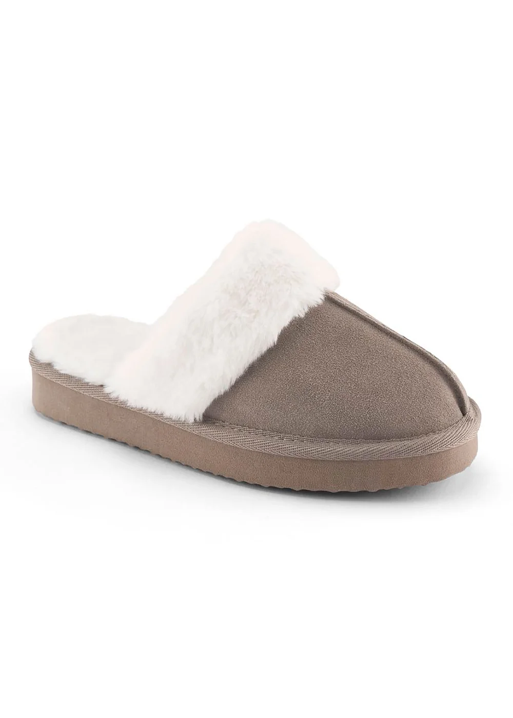 Cotton Traders Mocha Suede Plush Lined Mule Slippers - Size 8 Image 1