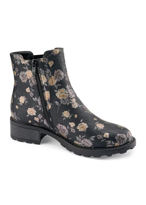 Cotton Traders Black Floral Slip On Boots - Size 5 Image 3