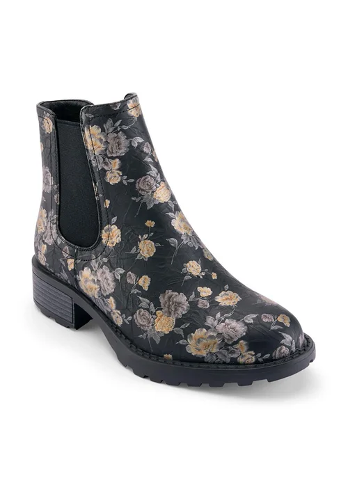 Cotton Traders Black Floral Slip On Boots - Size 5 Image 1
