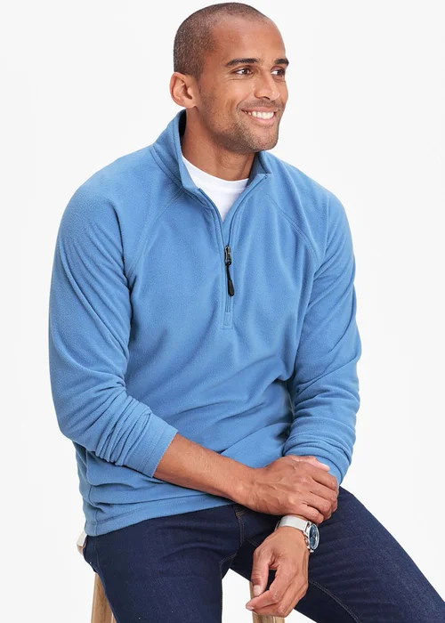 Cotton Traders Arctic Blue Recycled Microfleece Half Zip Top - S Image 1