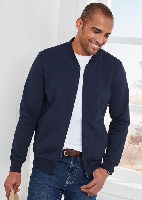 Cotton Traders Navy Baseball Collar Zip Through Top - XL Image 1