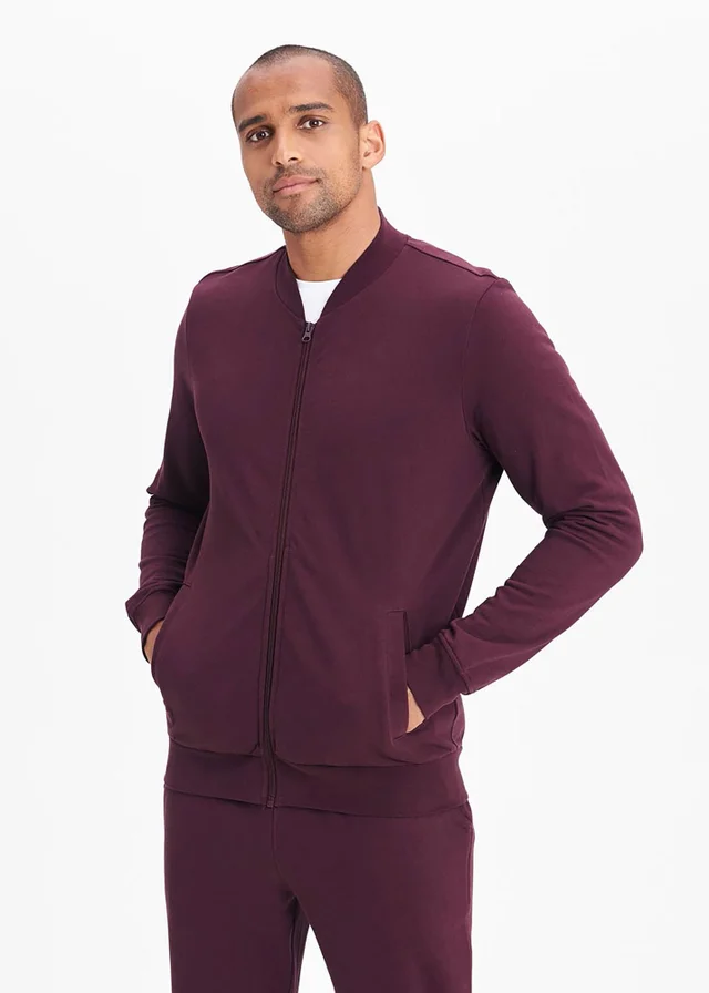 Cotton Traders Burgundy Baseball Collar Zip Through Top