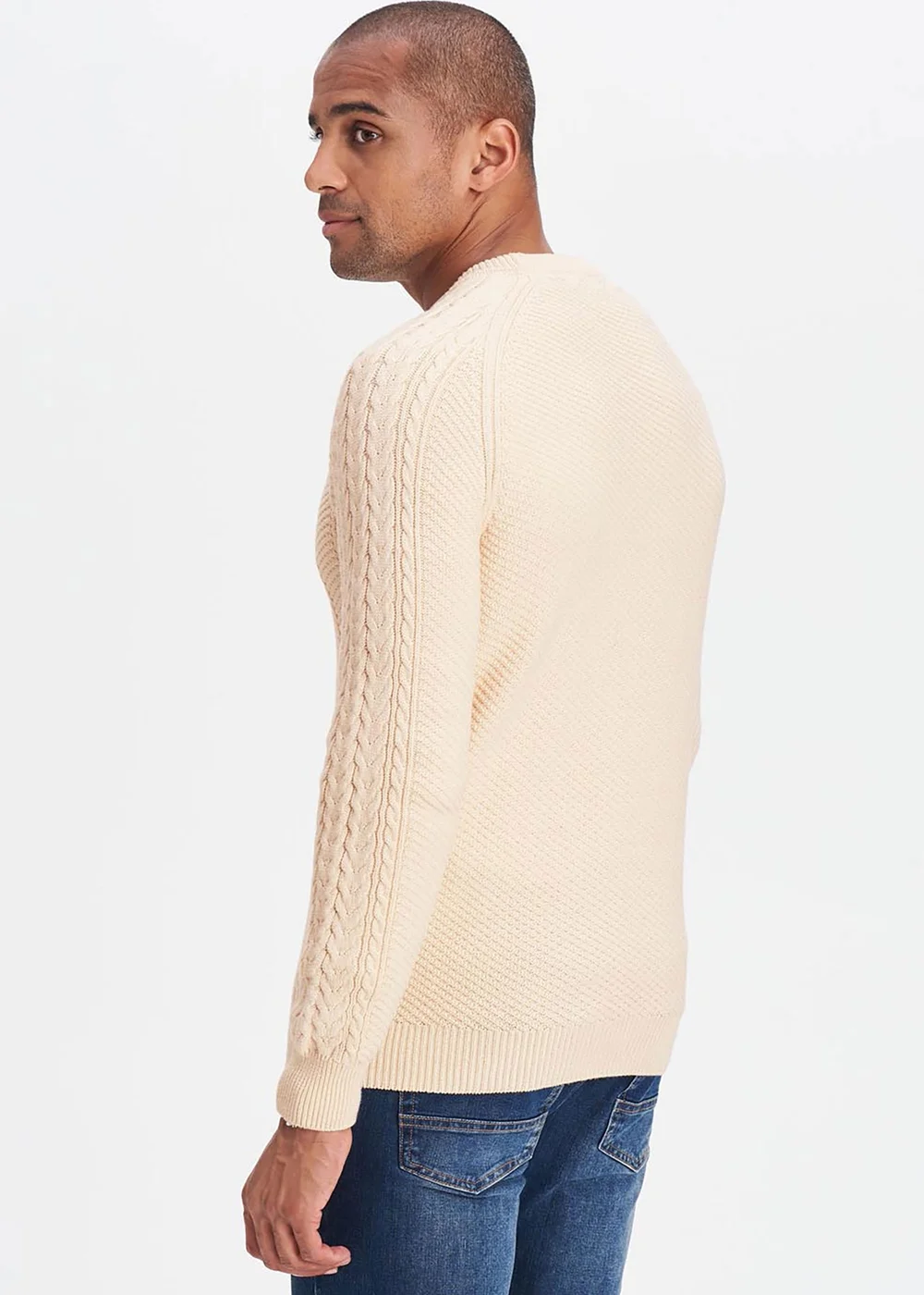 Cotton Traders Linen Cotton Textured Cable Crew Neck Jumper - Medium Image 2
