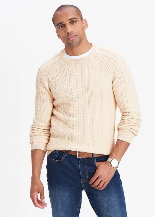 Cotton Traders Linen Cotton Textured Cable Crew Neck Jumper - Medium Image 1