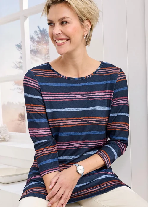 Cotton Traders Navy Print Soft Touch Jersey Tunic - Size 16 Clothing Image 3