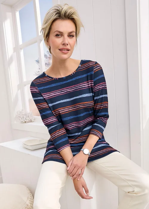 Cotton Traders Navy Print Soft Touch Jersey Tunic - Size 16 Clothing Image 4