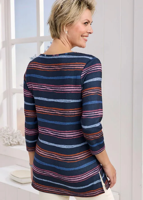 Cotton Traders Navy Print Soft Touch Jersey Tunic - Size 16 Clothing Image 2