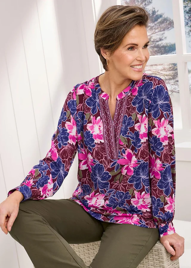 Cotton Traders Burgundy Printed Blouse