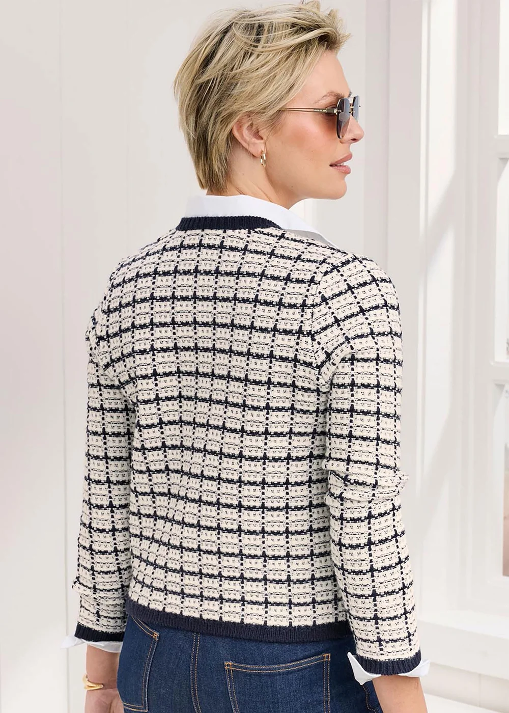 Cotton Traders Navy Boucle Cardigan - Size 14 Clothing Image 2