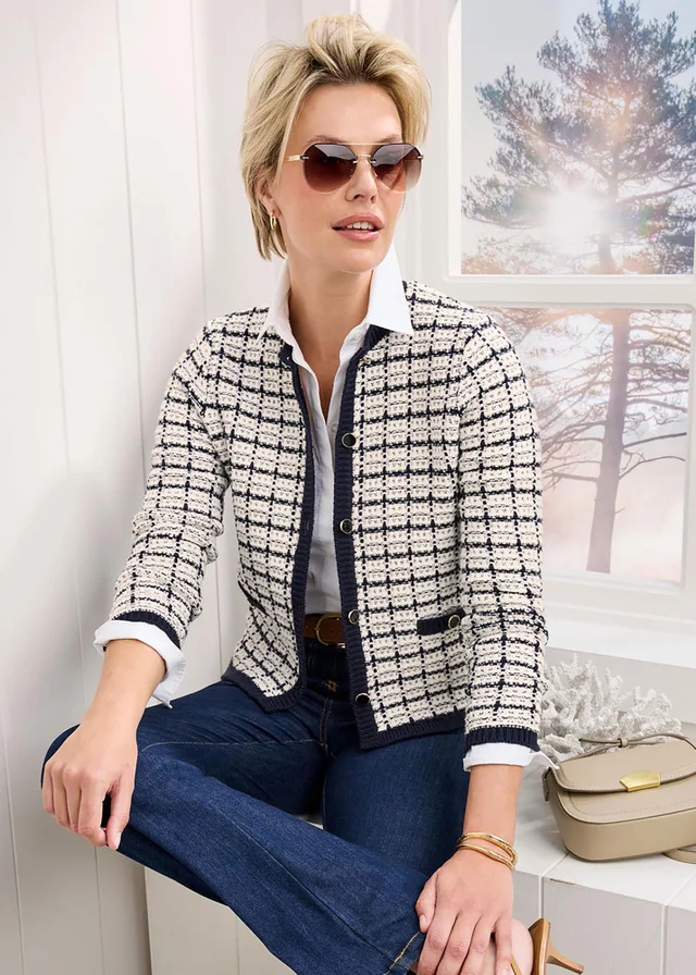 Cotton Traders Navy Boucle Cardigan