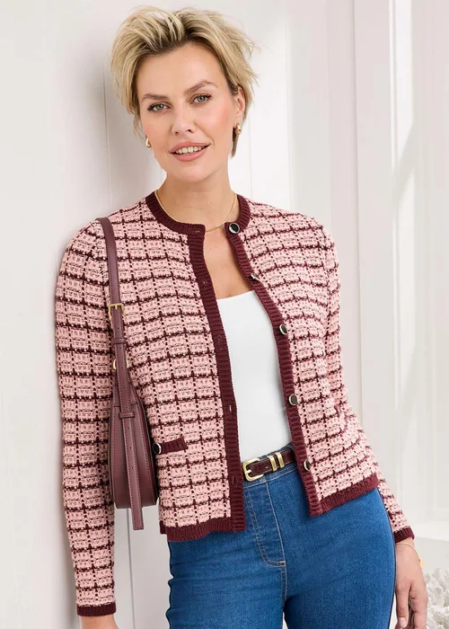 Cotton Traders Merlot Boucle Cardigan - Size 20 Clothing Image 3