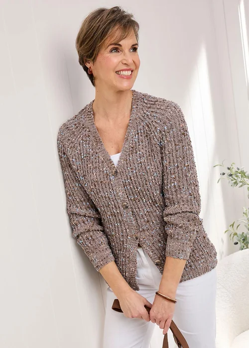 Cotton Traders Mocha Chenille V Neck Cardigan - Size 8 Image 4