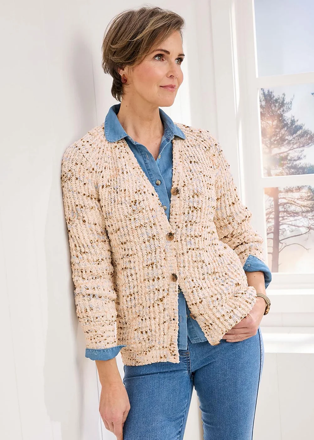 Cotton Traders Oyster Chenille V Neck Cardigan - Size 10 Image 2