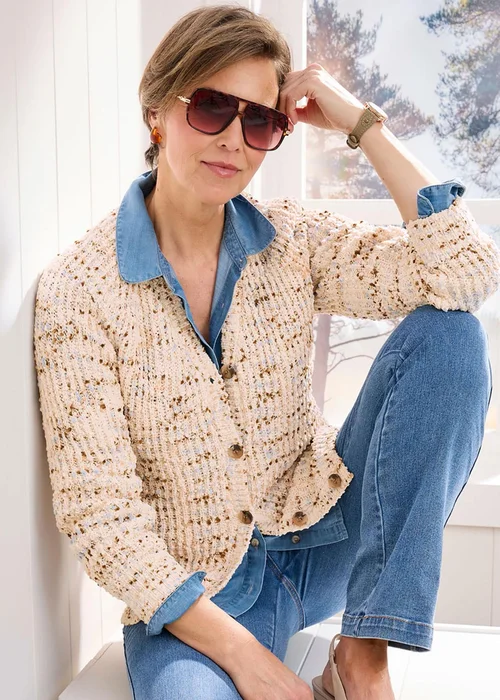 Cotton Traders Oyster Chenille V Neck Cardigan - Size 10 Image 1