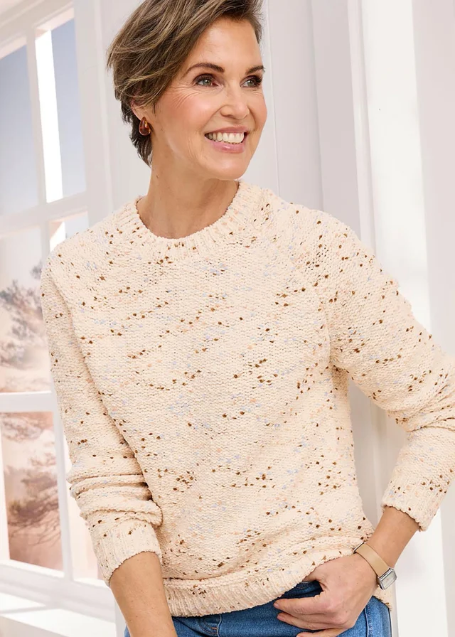 Cotton Traders Oyster Chenille Crew Neck Jumper