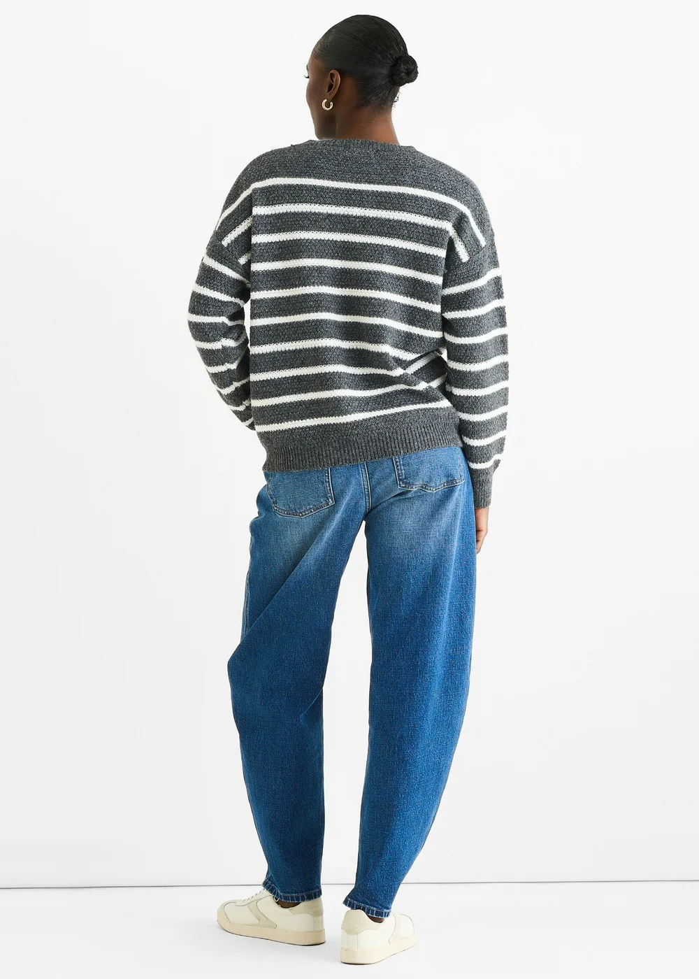 Gini London Grey Stripe Chunky Knit Oversized Jumper - L/XL Image 2