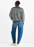 Gini London Grey Stripe Chunky Knit Oversized Jumper - L/XL Image 2