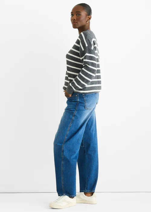 Gini London Grey Stripe Chunky Knit Oversized Jumper - L/XL Image 4