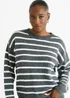 Gini London Grey Stripe Chunky Knit Oversized Jumper - L/XL Image 3