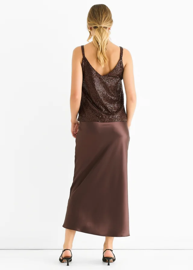 Gini London Chocolate Sequin V Neck Cami Top