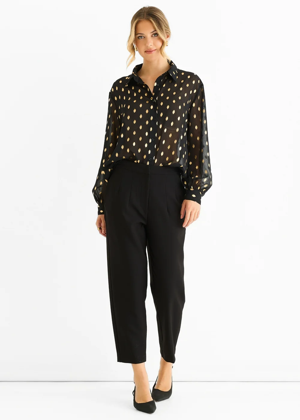 Gini London Black Chiffon Foil Jacquard Sheer Shirt - L/XL Image 1