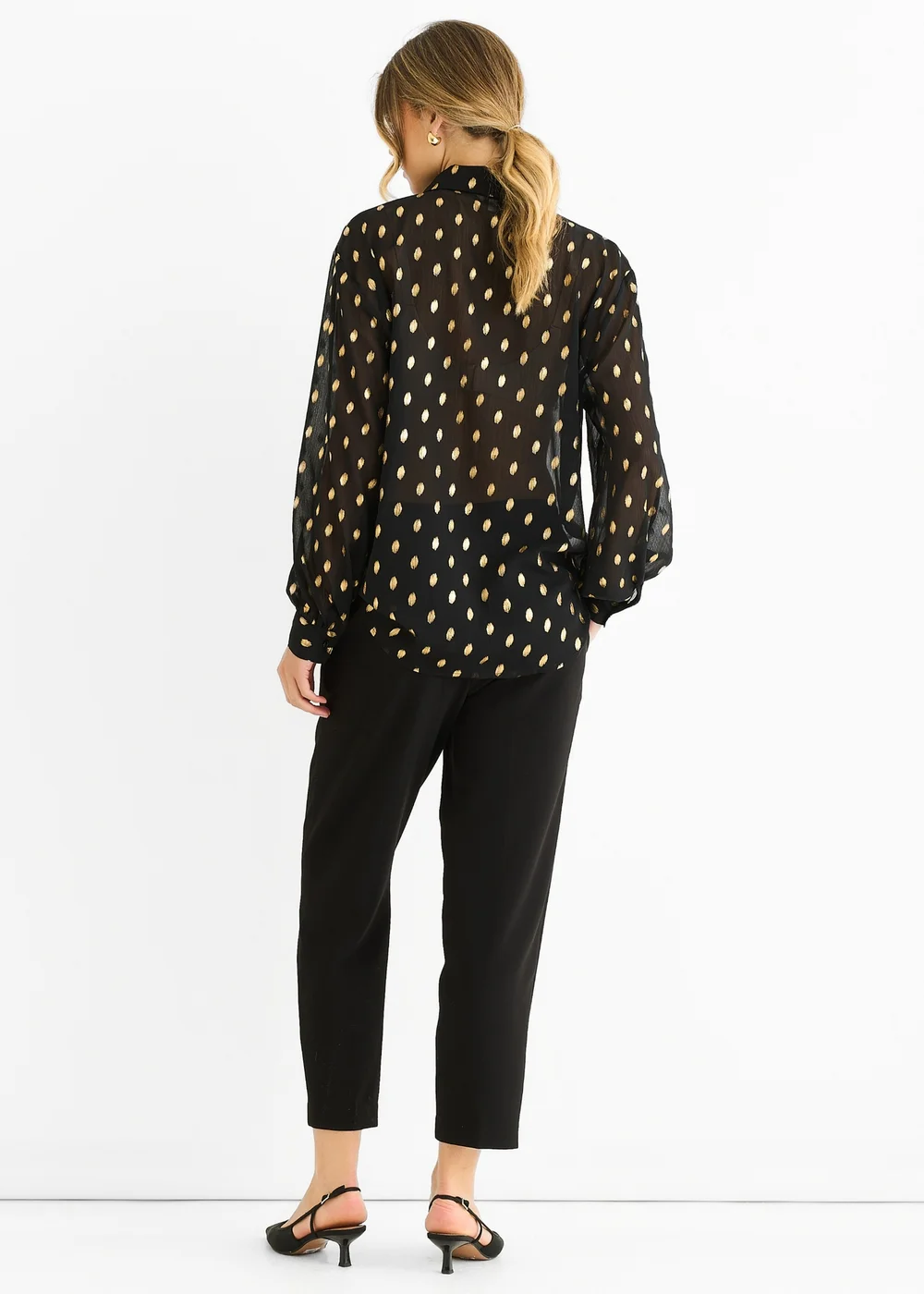 Gini London Black Chiffon Foil Jacquard Sheer Shirt - L/XL Image 2