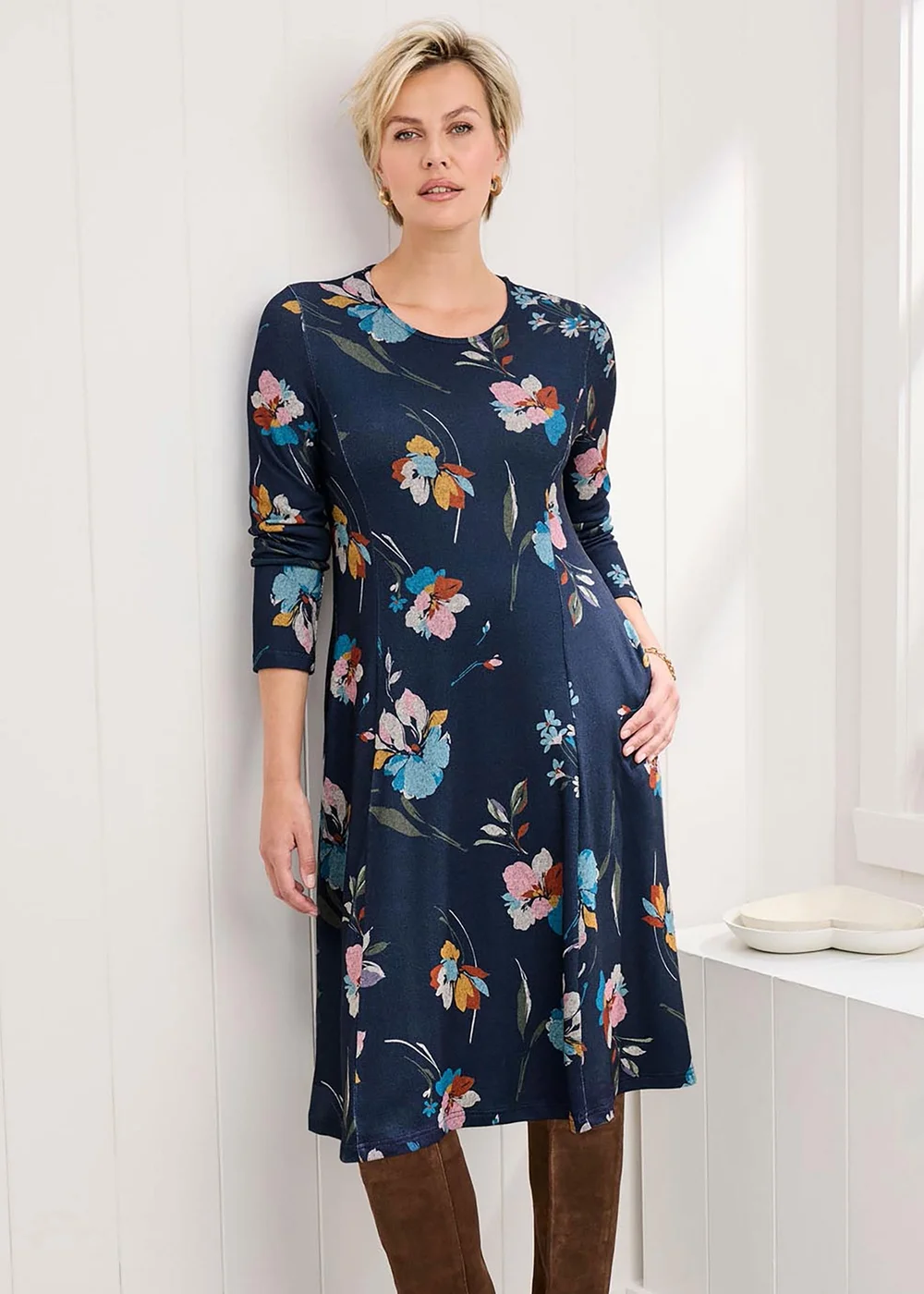 Cotton Traders Navy Soft Touch Jersey Knee Length Swing Dress - 10 Image 2