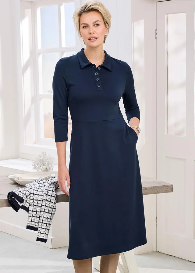 Cotton Traders Navy Ponte Midi Dress