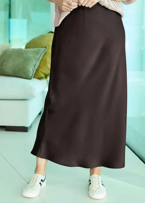 Cotton Traders Dark Chocolate Satin Maxi Skirt - Size 20 Clothing Image 3