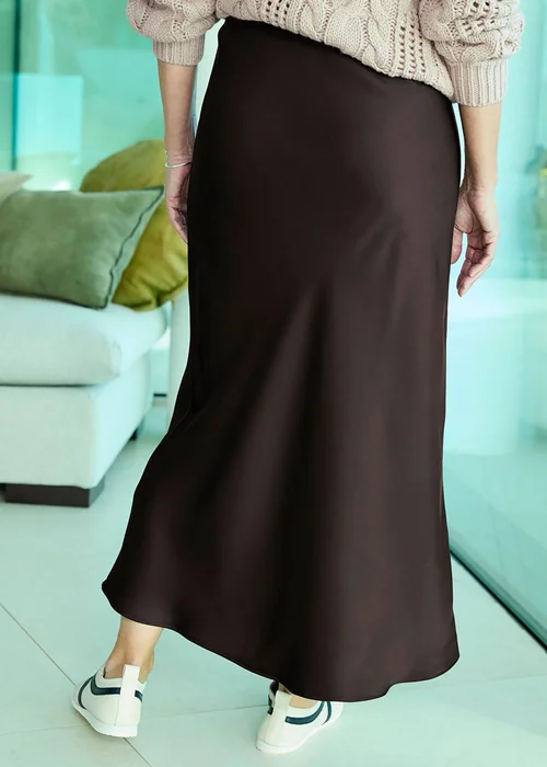Cotton Traders Dark Chocolate Satin Maxi Skirt - Size 20 Clothing Image 2