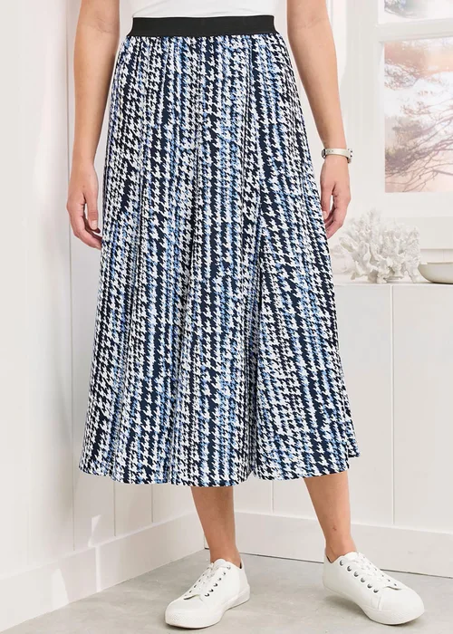 Cotton Traders Navy Printed Pull On Midi Skirt - Size 14-16 Image 2