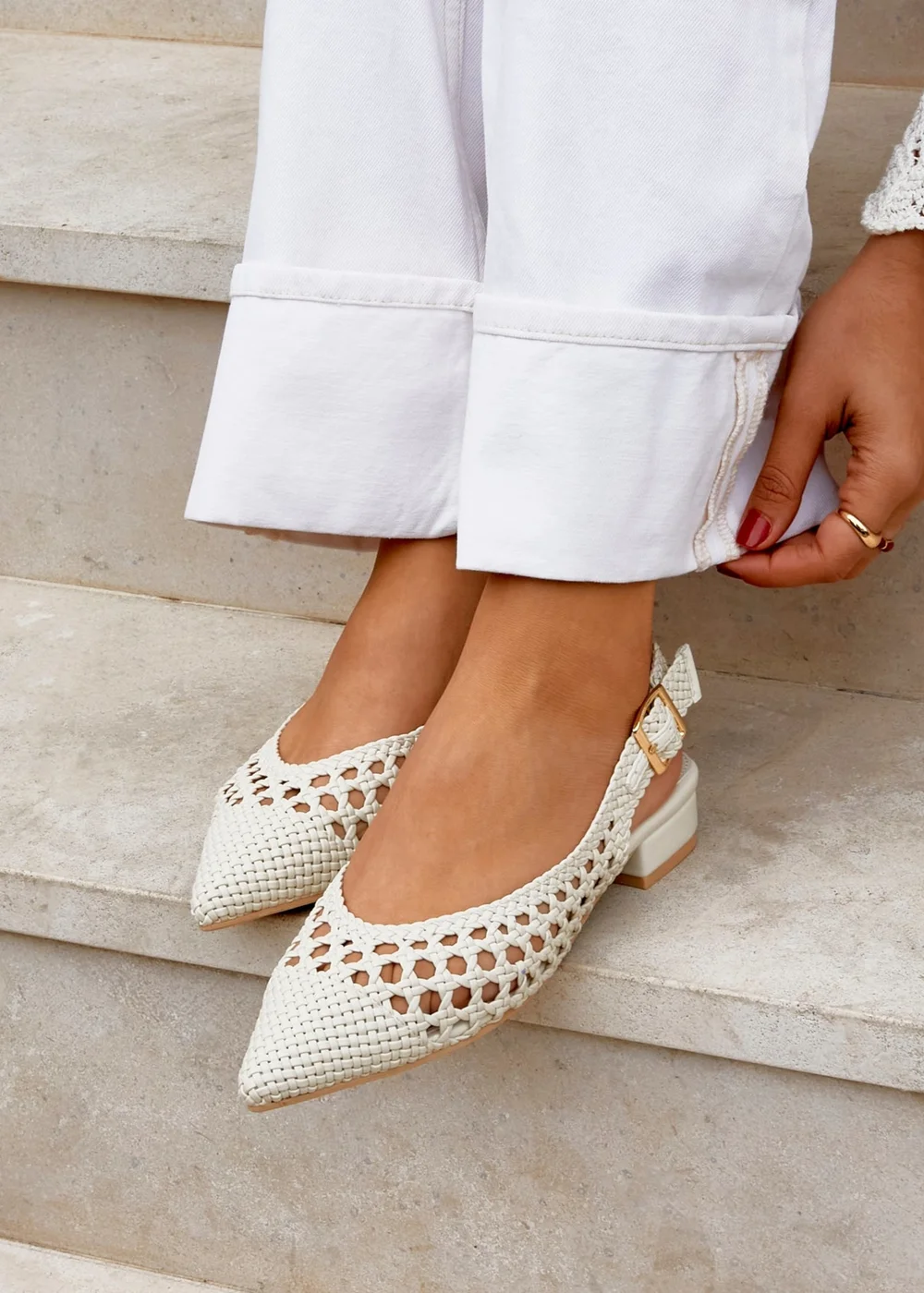 Linzi Carolina Ivory Faux Leather Woven Ballet Flats - Size 3 Image 1