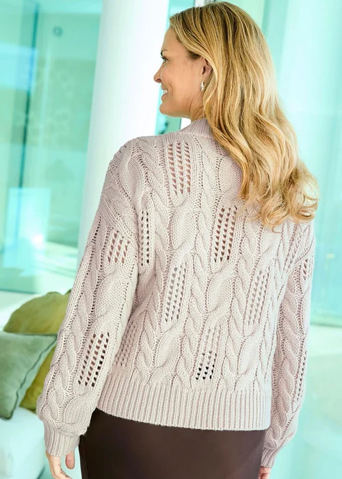 Cotton Traders Light Pebble Jewel Button Cable Cardigan - Size 16 Clothing Image 3