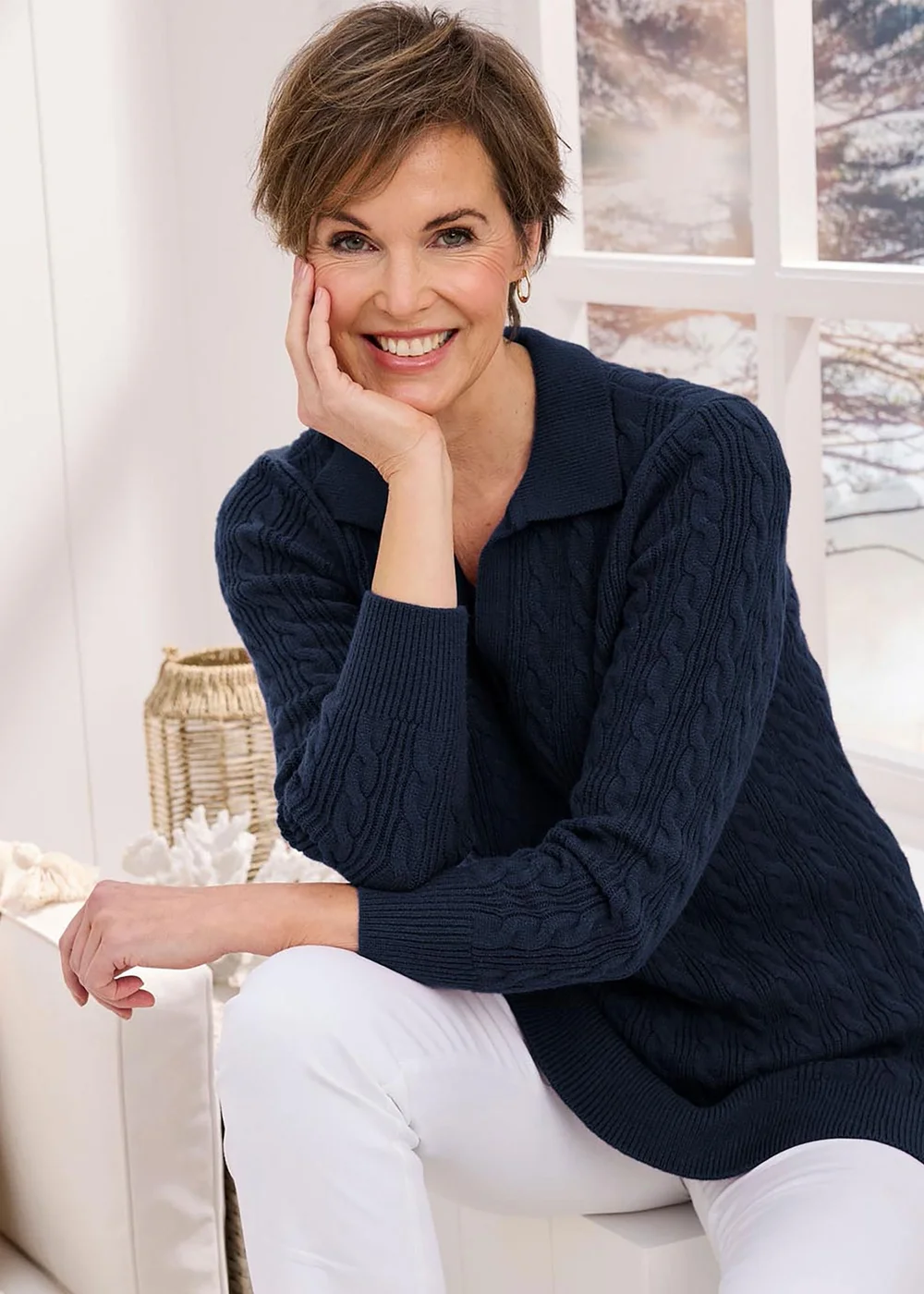 Cotton Traders Navy Cutest Cable Collared Tunic Jumper - Size 12 Image 1